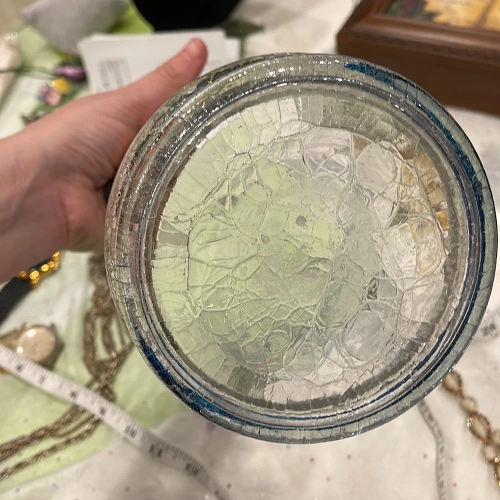 Candle vase holder. Crackled glass styling.great a vase for flowers bouquet.
